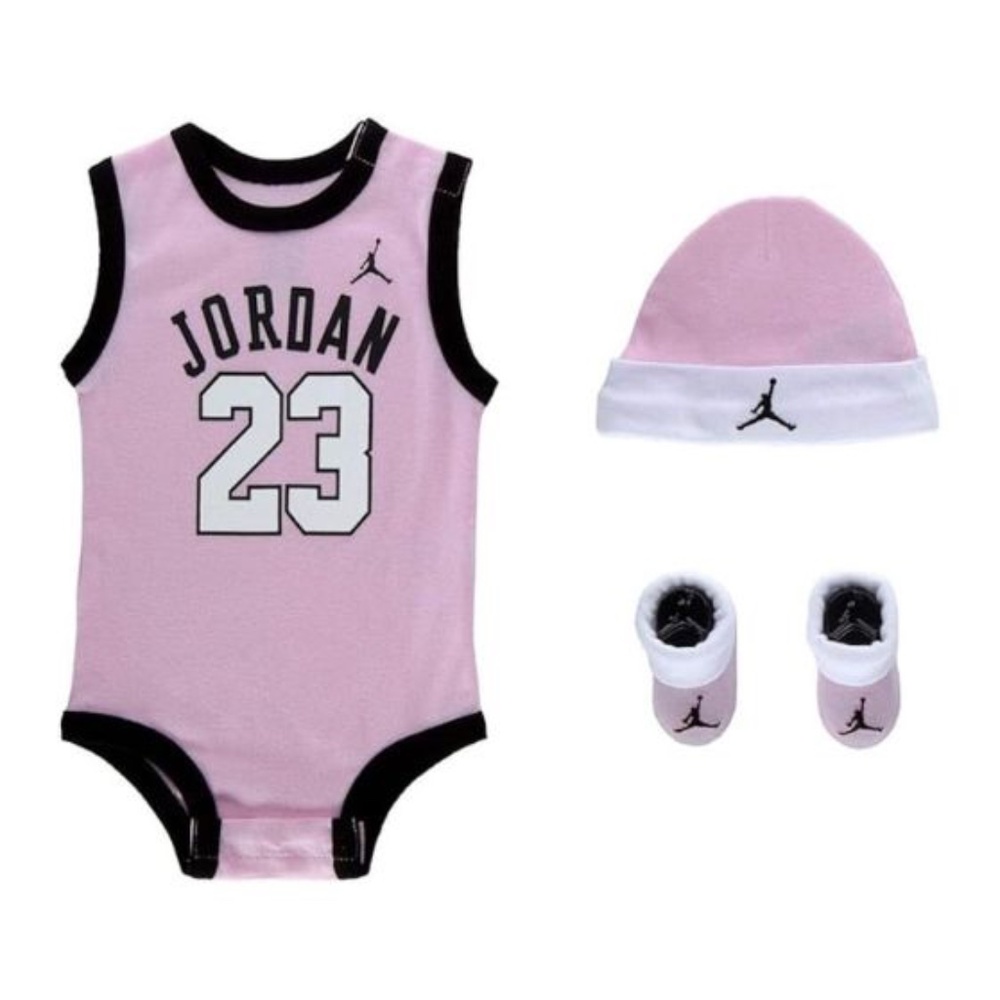 3 Pc Nike Jordan Baby Girls Gift Set, 6-12 Months, Pink Bodysuit Booties…